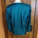 Vintage Teal Satin Blouse | Long Sleeve Keyhole Neckline Draped Top Size 8 Photo 7