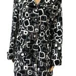 Erin London Double Breasted Geometric Print Belted Pea Coat Jacket Womens Medium Black Photo 0