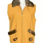 Vintage 90s Mustard 100% Boiled Wool Brown Faux Fur Collar Vest. Size Medium EUC Yellow Photo 0