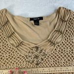 Vtg Y2K XL Tunic Dress Open Knit Crochet Boho Hippie Festival Whimsy Coquette Tan Photo 7
