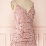 Pookie & Sebastian  Pink Floral Tiered Ruffle Dress Crossover Front Mini Size S Photo 2