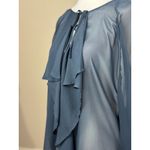 AQUA  Sheer Blue Ruffle Blouse Womens M Long Sleeve Chiffon Top Romantic Boho Photo 5