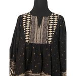 World Market Boho Peasant Tunic Top S/M Black Gold Geometric Print Long Sleeve Size M Photo 3