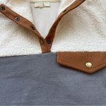 Entro Pullover Colorblock Fleece Tan Grey Cream Sherpa Snap Neck Cozy Size Small Photo 2