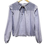 Bella Dahl Bella Dahl Womens Top XS Blue Smocked Ruffle Boho Chic Peasant Western Cowgirl Photo 0