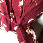 Old Navy burgundy red floral faux wrap top belt waist popover blouse top XL Photo 3