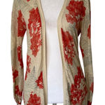 Anthropologie Guinevere cream & pink floral knit open front cardigan sweater, S Photo 0