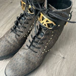 Michael Kors  Women's Lace-Up Boots US7.5/24cm Leather Monogram Gold Mint Photo 0
