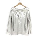Free People  Oatmeal Bell Sleeve Lasor Cut Out Lace Appliqué Sweatshirt Small Photo 12