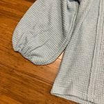 Pink Lily  Waffle‎ Knit Top Womens Large Blue Balloon Sleeve V-Neck Oversized Photo 2