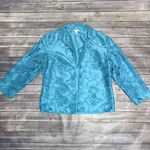 Grace Chuang Turquoise Blue Satin Floral Embroidered Open Front Short Jacket Size L Photo 5