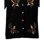 DB Line Womens Short Sleeve Sweater Size S Black Floral Button Up Embroidered Photo 4
