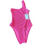 Good American Women’s XS Always Fits One Shoulder Swimsuitsuit Textured Hot Pink Photo 2