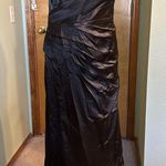 NWOT black one shoulder satin prom dress size 18W lace up back flared skirt slit Photo 0