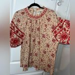 Savanna Jane Floral Print 3/4 Sleeve Mock Neck Peasant Western Embroidery Top 1X Red Photo 8