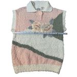 Palm Springs Yacht Club Pink Cream Textured Floral Knit Sweater Sz S Vintage Photo 3