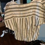 Linen Blend Striped Button and Tie‎ Front White and Green Photo 6