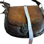 Roberta Vintage Brown Tooled Leather Saddle Bag Purse Floral Design Brown Photo 8