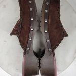 Mudd Vintage Y2K Mules Womens 9 Brown Floral Embroidery Rivets Wooden Platform Photo 7