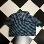 Diane Von Furstenberg DVF Chain Print Silk Cropped Short Sleeve V-Neck Top Button Front Boxy Pajama L Photo 8