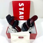 Staud Maya Ruched Slide Sandals Black EU 39 NEW Leather Double Strap Logo Size 8 Photo 1