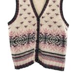 Vintage Women’s Wool Blend Cardigan Sweater Vest Pink Cream Size L Photo 4