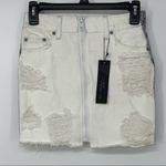 LF THE BRAND WHITE DISTRESSED NON STRETCH FULL ZIP JEAN SKIRT SIZE 25 Photo 0