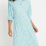 Faithfull the Brand Floral Midi Dress Ruffle Sleeve Blue Yellow M Photo 0