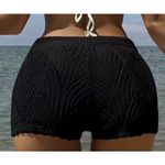 Black Crochet Knit Shorts Drawstring Waist Summer Beach Cover Up Women's Black Size L Photo 2