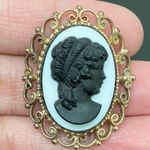 Vintage Unsigned Black Cameo Victorian Revival Brooch Photo 3