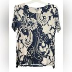 JM Collection  Navy and Cream Floral Short Sleeve Top Photo 1