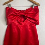 Lulus Red Satin Jumpsuit Bow Strapless Size Medium Photo 3