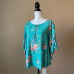LC Lauren Conrad LAUREN CONRAD | Green Floral Blouse Sz L Photo 11