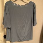 Sézane  Francia 100% Silk Blouse Eyelet Floral Trim V-Neck Top Blue Size 6 Photo 4