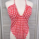 Wild Fable Gingham Check One Piece Halter Neck Swimsuit Red & White-Medium Photo 0