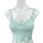 PacSun LA Hearts Blue Floral Lace Lettuce Rib Knit Cami Camisole Crop Tank Top M Photo 0