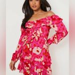 Boohoo PETITE FLORAL OFF SHOULDER RUFFLE MINI DRESS NWT Pink Size 6P Photo 3