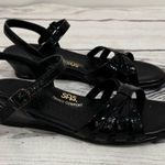 SAS Strippy Low Wedge Black Sandals Women's 9.5 M Tripad Leather Comfort Strappy Photo 0