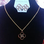 Gold Clover Flower Necklace Earrings Set Photo 0