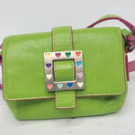 Dooney & Bourke Vtg Y2K  Lime Green & Pink Trim Rainbow Heart Buckle Mini Photo 0