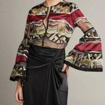 Alexis Women's Gem Embroidered Tulle Top Blouse Bell Sleeves Olive Maroon Small Photo 2