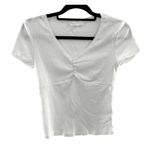 Wild Skye White Ribbed Ruched Coquette Dainty Short Sleeve Shirt Size Medium Photo 0