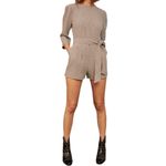 En Saison Taupe White Textured Striped Romper size Small NWT 3/4 Sleeves Photo 2