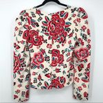 Rebecca de Ravenel women Abstract Floral Puff Sleeve Silk Blouse Top Cream Red 4 Photo 4
