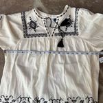 Old Navy Embroidered Cream Black Blouse boho flowy ivory tassels cotton nwt Photo 5