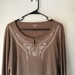 St Johns Bay Brown Long Sleeve Embroidered Boho Peasant Top Women's Large Photo 1