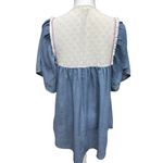Umgee Chambray Blue White Lace Boho Swing Fringe Embroidery Womens Top Size L Photo 3