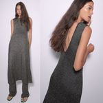 ZARA  KNIT V-NECK MIDI DRESS W/ METALLIC THREAD Black/Gold Size S NEW Photo 1