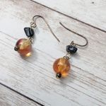Vintage Earrings For Pierced Ears Orange & Black Dangle Photo 2