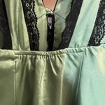 Victoria + Sophia Satin Green Mini Dress w/ Black Lace Trim Coquette Pistachio 💚 Photo 11